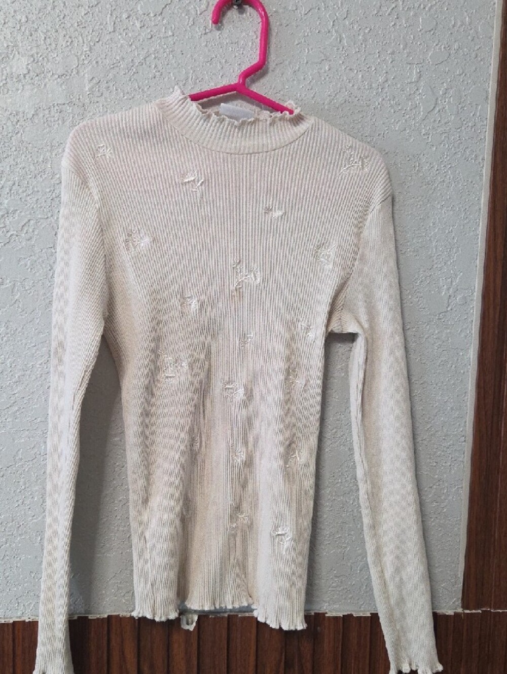 Zara Cream Ribbed Lettuce-Edge Top Girls 10 Years